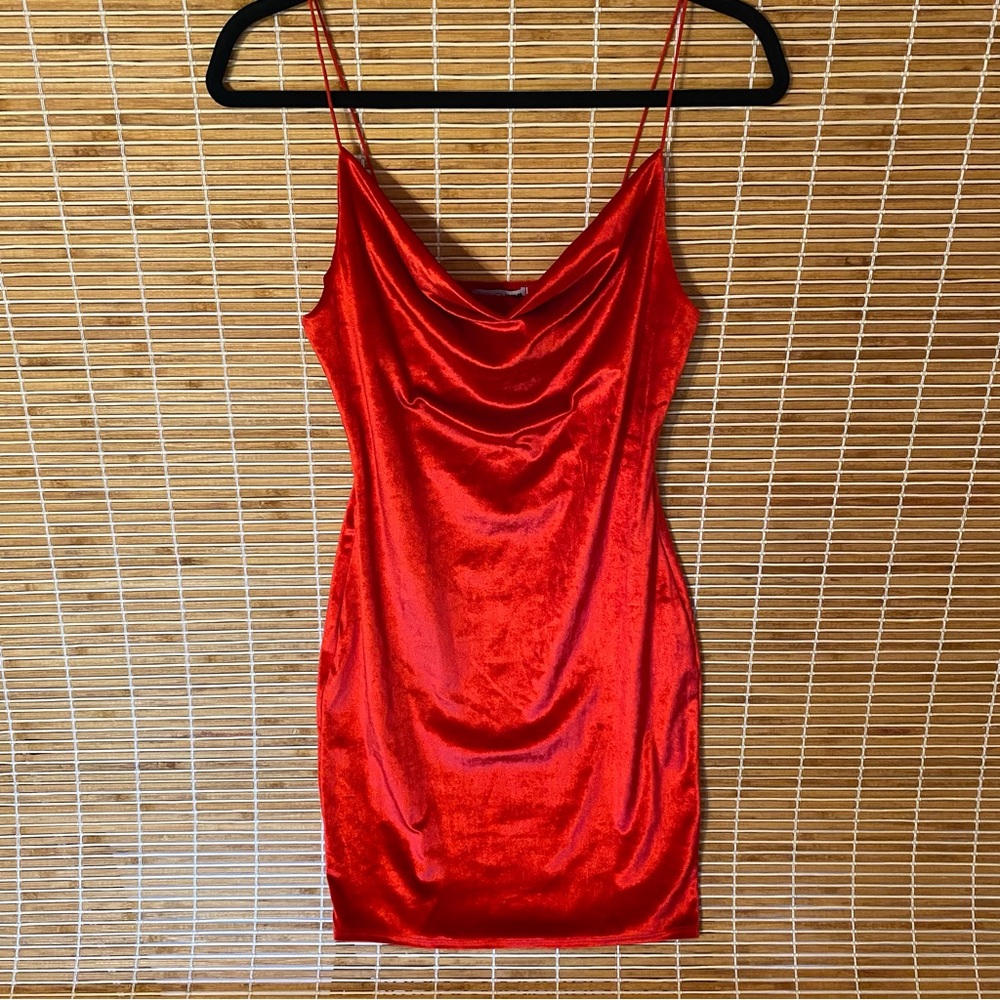 Sexy red velvet fitted mini dress with spaghetti straps